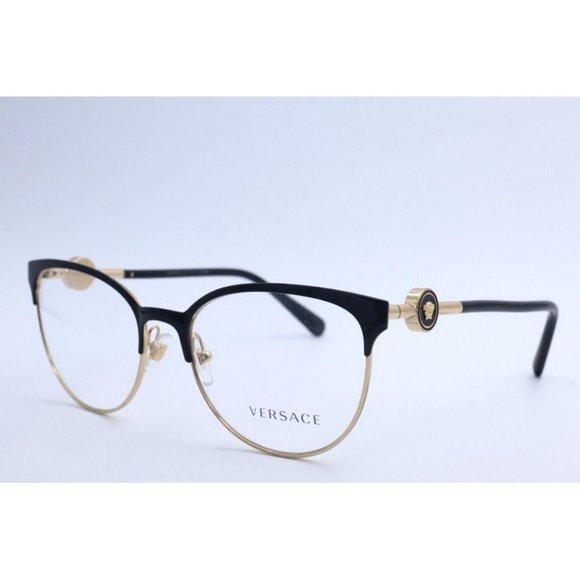 New Versace VE 1271 1433 Black/Gold Cat Eye Eyeglasses Clear Lenses 54mm